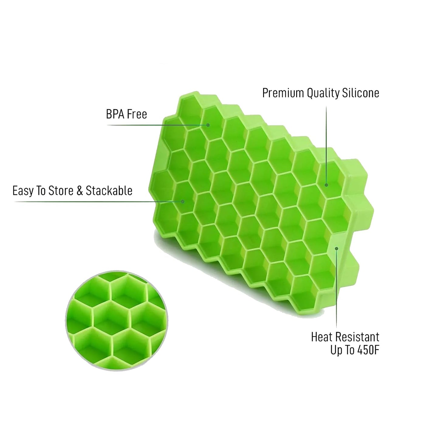 Kitchen4U Silicone Ice Cube Tray, Molds, Easy-Release and Flexible 37 Ice cubes, for Whiskey Cocktail, Stackable and Safe Ice Cube Honeycomb Small Cubes Fridge Bar Soft. Tray 1pc